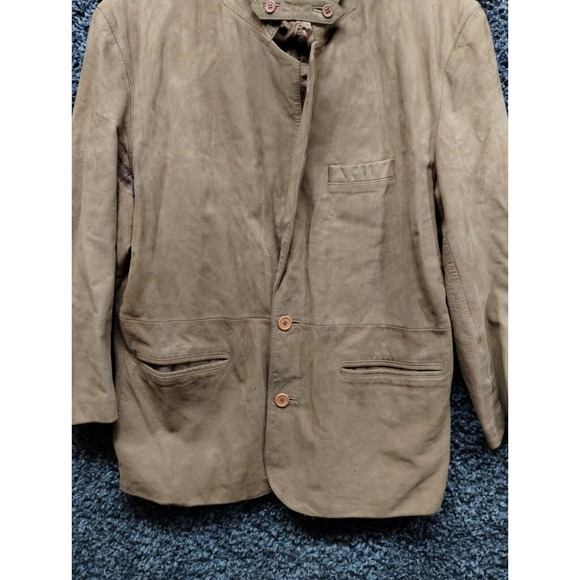 VTG Orvis Leather acking Suede Blazer Jacket Adult XL Soft Brown 2 Button - Picture 3 of 13